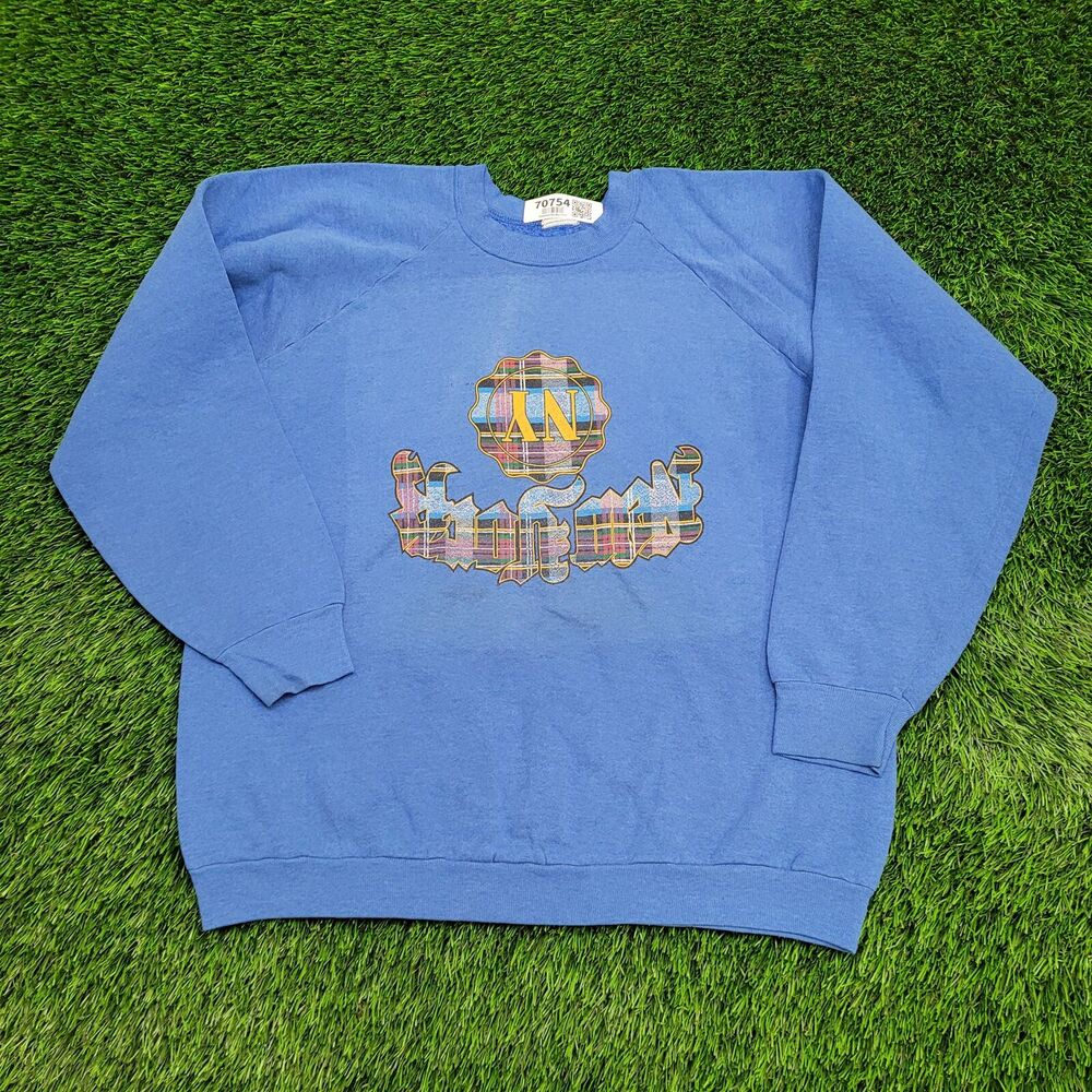Vintage 90s New-York Sweatshirt Large 22x24 Arch-Spellout Blue